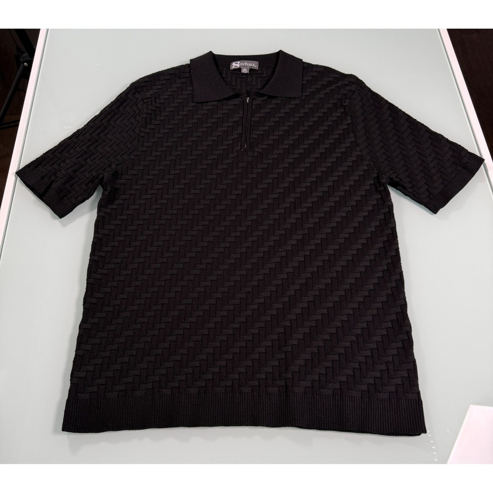 Silversilk Quarter Zip Polo Shirt Men's 2X Black Basketweave Pattern Casual